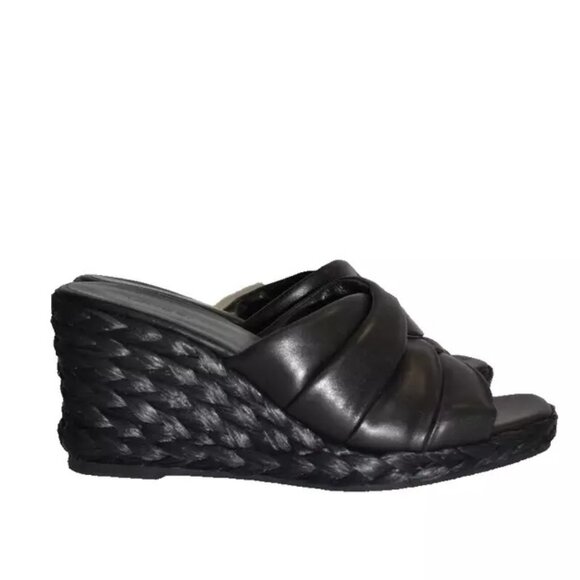 $350 VINCE Gilian Leather Wedge Sandal BLACK ESPADRILLES LEATHER 9.5 (MF12) - Picture 2 of 7